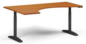 Stół z regulacją wysokości OBOL, elektryczny, 675-1325 mm, ergonomiczny lewy, blat 1800x1200 mm, podstawa czarna, czereśnia