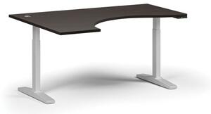 Stół z regulacją wysokości, elektryczny, 675-1325 mm, ergonomiczny lewy, blat 1600x1200 mm, podstawa biała, wenge