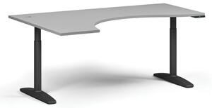 Stół z regulacją wysokości OBOL, elektryczny, 675-1325 mm, ergonomiczny lewy, blat 1800x1200 mm, zaokrąglona podstawa czarna, szary