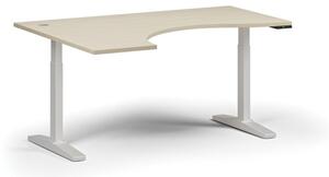 Stół z regulacją wysokości ULIX, elektryczny, 675-1325 mm, ergonomiczny lewy, blat 1600x1200 mm, podstawa biała, brzoza