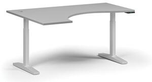 Stół z regulacją wysokości, elektryczny, 675-1325 mm, ergonomiczny lewy, blat 1600x1200 mm, podstawa biała, szara