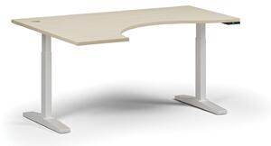 Stół z regulacją wysokości, elektryczny, 675-1325 mm, ergonomiczny lewy, blat 1600x1200 mm, podstawa biała, buk