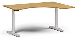 Stół z regulacją wysokości, elektryczny, 675-1325 mm, ergonomiczny prawy, blat 1600x1200 mm, podstawa biała, buk