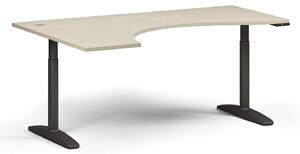 Stół z regulacją wysokości OBOL, elektryczny, 675-1325 mm, ergonomiczny lewy, blat 1800x1200 mm, zaokrąglona podstawa czarna, biała