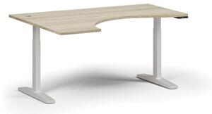 Stół z regulacją wysokości, elektryczny, 675-1325 mm, ergonomiczny lewy, blat 1600x1200 mm, podstawa biała, dąb naturalny