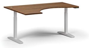 Stół z regulacją wysokości ULIX, elektryczny, 675-1325 mm, ergonomiczny lewy, blat 1600x1200 mm, podstawa biała, orzech