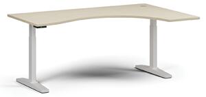 Stół z regulacją wysokości, elektryczny, 675-1325 mm, ergonomiczny prawy, blat 1800x1200 mm, podstawa biała, brzoza