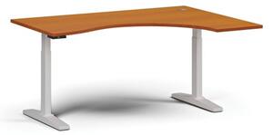 Stół z regulacją wysokości, elektryczny, 675-1325 mm, ergonomiczny prawy, blat 1600x1200 mm, podstawa biała, czereśnia