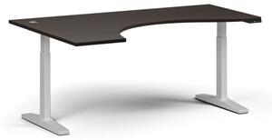 Stół z regulacją wysokości, elektryczny, 675-1325 mm, ergonomiczny lewy, blat 1800x1200 mm, podstawa biała, wenge