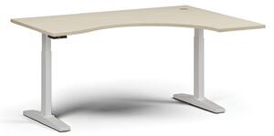 Stół z regulacją wysokości, elektryczny, 675-1325 mm, ergonomiczny prawy, blat 1600x1200 mm, podstawa biała, brzoza