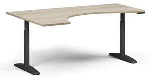 Stół z regulacją wysokości OBOL, elektryczny, 675-1325 mm, ergonomiczny lewy, blat 1800x1200 mm, zaokrąglona podstawa czarna, dąb naturalny