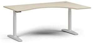 Stół z regulacją wysokości, elektryczny, 675-1325 mm, ergonomiczny prawy, blat 1800x1200 mm, podstawa biała, brzoza