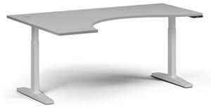 Stół z regulacją wysokości, elektryczny, 675-1325 mm, ergonomiczny lewy, blat 1800x1200 mm, podstawa biała, szara