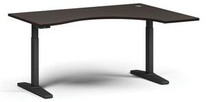 Stół z regulacją wysokości, elektryczny, 675-1325 mm, ergonomiczny prawy, blat 1600x1200 mm, podstawa czarna, wenge