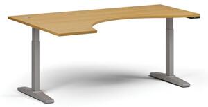 Stół z regulacją wysokości, elektryczny, 675-1325 mm, ergonomiczny lewy, blat 1800x1200 mm, podstawa szara, buk