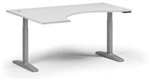 Stół z regulacją wysokości, elektryczny, 675-1325 mm, ergonomiczny lewy, blat 1600x1200 mm, podstawa szara, biała