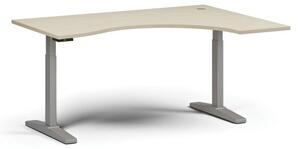 Stół z regulacją wysokości, elektryczny, 675-1325 mm, ergonomiczny prawy, blat 1600x1200 mm, podstawa szara, brzoza