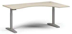Stół z regulacją wysokości, elektryczny, 675-1325 mm, ergonomiczny prawy, blat 1800x1200 mm, podstawa szara, brzoza