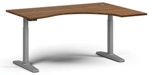 Stół z regulacją wysokości, elektryczny, 675-1325 mm, ergonomiczny prawy, blat 1600x1200 mm, podstawa szara, orzech