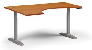 Stół z regulacją wysokości, elektryczny, 675-1325 mm, ergonomiczny lewy, blat 1600x1200 mm, podstawa szara, czereśnia