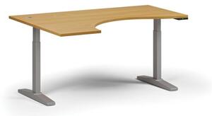 Stół z regulacją wysokości, elektryczny, 675-1325 mm, ergonomiczny lewy, blat 1600x1200 mm, podstawa szara, buk