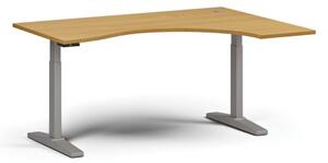 Stół z regulacją wysokości, elektryczny, 675-1325 mm, ergonomiczny prawy, blat 1600x1200 mm, podstawa szara, buk