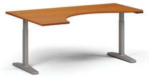 Stół z regulacją wysokości, elektryczny, 675-1325 mm, ergonomiczny lewy, blat 1800x1200 mm, podstawa szara, czereśnia