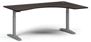 Stół z regulacją wysokości, elektryczny, 675-1325 mm, ergonomiczny prawy, blat 1800x1200 mm, podstawa szara, wenge