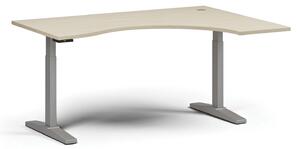 Stół z regulacją wysokości, elektryczny, 675-1325 mm, ergonomiczny prawy, blat 1600x1200 mm, podstawa szara, orzech