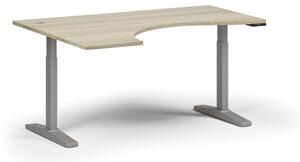 Stół z regulacją wysokości, elektryczny, 675-1325 mm, ergonomiczny lewy, blat 1600x1200 mm, podstawa szara, dąb naturalny