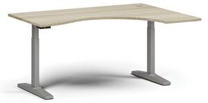 Stół z regulacją wysokości, elektryczny, 675-1325 mm, ergonomiczny prawy, blat 1600x1200 mm, podstawa szara, dąb naturalny