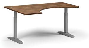 Stół z regulacją wysokości ULIX, elektryczny, 675-1325 mm, ergonomiczny lewy, blat 1600x1200 mm, podstawa szara, orzech