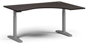 Stół z regulacją wysokości, elektryczny, 675-1325 mm, ergonomiczny prawy, blat 1600x1200 mm, podstawa szara, wenge