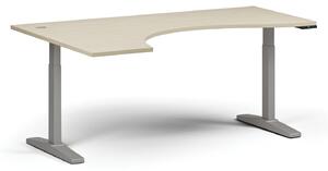 Stół z regulacją wysokości, elektryczny, 675-1325 mm, ergonomiczny lewy, blat 1800x1200 mm, podstawa szara, dąb naturalny