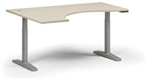 Stół z regulacją wysokości, elektryczny, 675-1325 mm, ergonomiczny lewy, blat 1600x1200 mm, podstawa szara, dąb naturalny