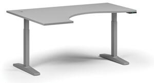 Stół z regulacją wysokości, elektryczny, 675-1325 mm, ergonomiczny lewy, blat 1600x1200 mm, podstawa szara, szary