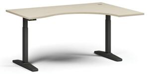 Stół z regulacją wysokości, elektryczny, 675-1325 mm, ergonomiczny prawy, blat 1600x1200 mm, podstawa czarna, brzoza