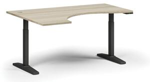 Stół z regulacją wysokości, elektryczną, 675-1325 mm, ergonomiczny lewy, blat 1600x1200 mm, podstawa czarna, dąb naturalny