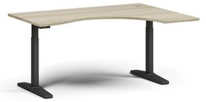 Stół z regulacją wysokości, elektryczny, 675-1325 mm, ergonomiczny prawy, blat 1600x1200 mm, podstawa czarna, dąb naturalny