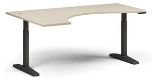 Stół z regulacją wysokości, elektryczny, 675-1325 mm, ergonomiczny lewy, blat 1800x1200 mm, podstawa czarna, brzoza