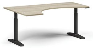 Stół z regulacją wysokości, elektryczny, 675-1325 mm, ergonomiczny lewy, blat 1800x1200 mm, podstawa czarna, dąb naturalny