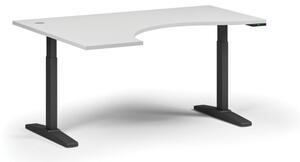 Stół z regulacją wysokości, elektryczny, 675-1325 mm, ergonomiczny lewy, blat 1600x1200 mm, podstawa czarna, biała