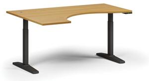 Stół z regulacją wysokości, elektryczny, 675-1325 mm, ergonomiczny lewy, blat 1600x1200 mm, podstawa czarna, buk