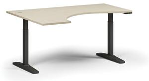 Stół z regulacją wysokości, elektryczny, 675-1325 mm, ergonomiczny lewy, blat 1600x1200 mm, podstawa czarna, brzoza