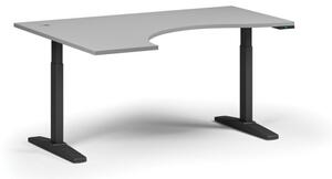 Stół z regulacją wysokości, elektryczny, 675-1325 mm, ergonomiczny lewy, blat 1600x1200 mm, podstawa czarna, szary