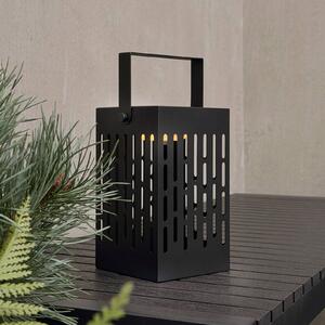 Dyberg Larsen Latarnia solarna LED Luma, czarna, 20 cm, IP44 możliwość ściemniania, czarny, metal, nowoczesny