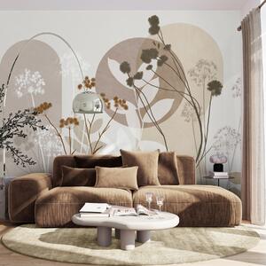 Fototapety Botaniczna i minimalistyczna kompozycja z suszonych kwiatów i liści z, Fototapety 3D, Fototapety 3d Kwiaty, w09906 : Uwalls.pl