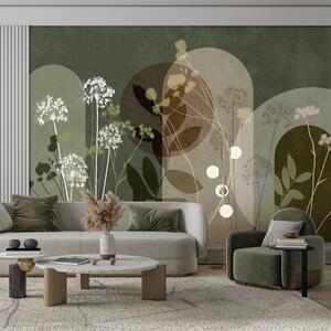 Fototapety Botaniczna i minimalistyczna kompozycja z suszonych kwiatów i liści z, Fototapety 3D, Fototapety 3d Kwiaty, w09906v2 : Uwalls.pl