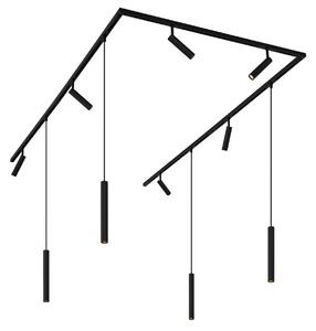 Nowoczesny system oświetleniowy szynowy z 6 reflektorami i 4 lampami wiszącymi, czarny, 1-fazowy - Slimline Uzzy Keno Oswietlenie wewnetrzne