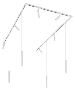 Nowoczesny system oświetleniowy szynowy z 6 reflektorami i 4 lampami wiszącymi biały 1-fazowy - Slimline Uzzy Keno Oswietlenie wewnetrzne